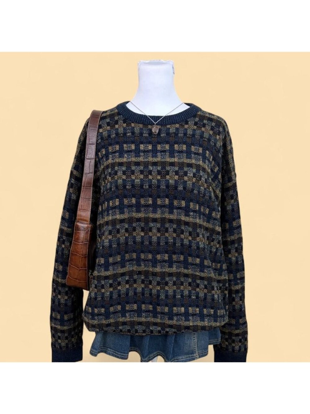 90s checkered skater grandpa sweater